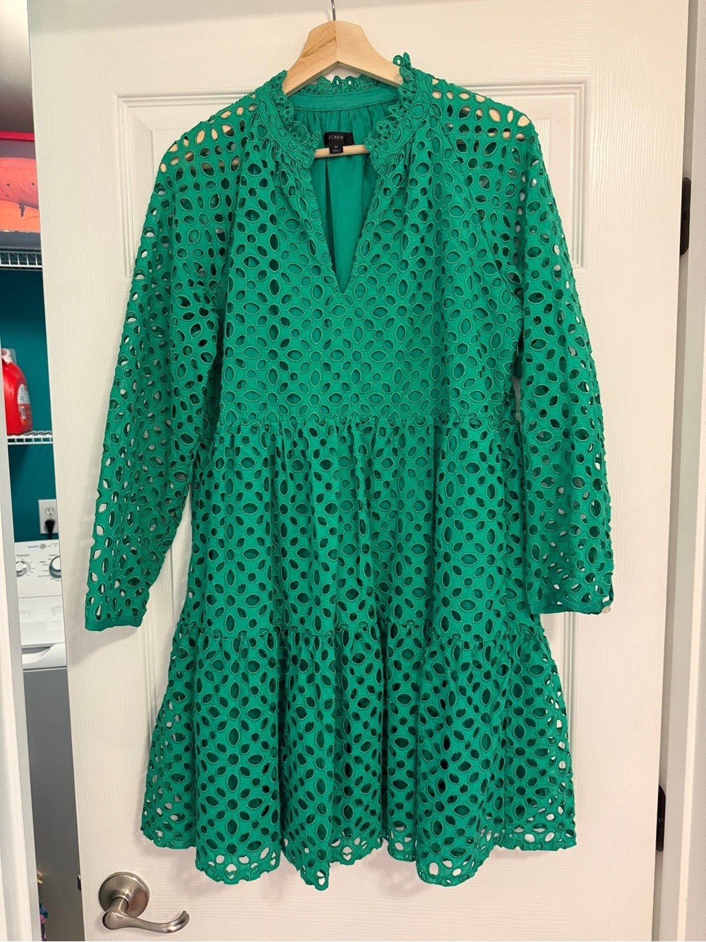 NWOT J Crew Eyelet Tiered Dress in Emerald Green Medium